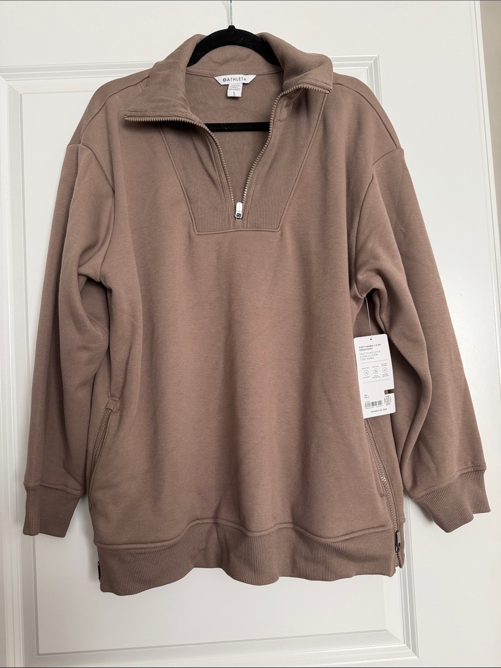 Athleta Zip-Up Quarter Sweatshirt in Taupe Brown